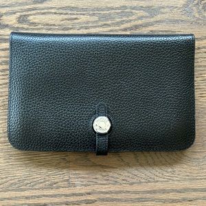 Leather Hermes clutch with removable wallet slip.